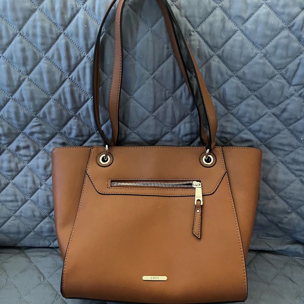 Chaps Chic Brown Tote Bag with Front Pocket